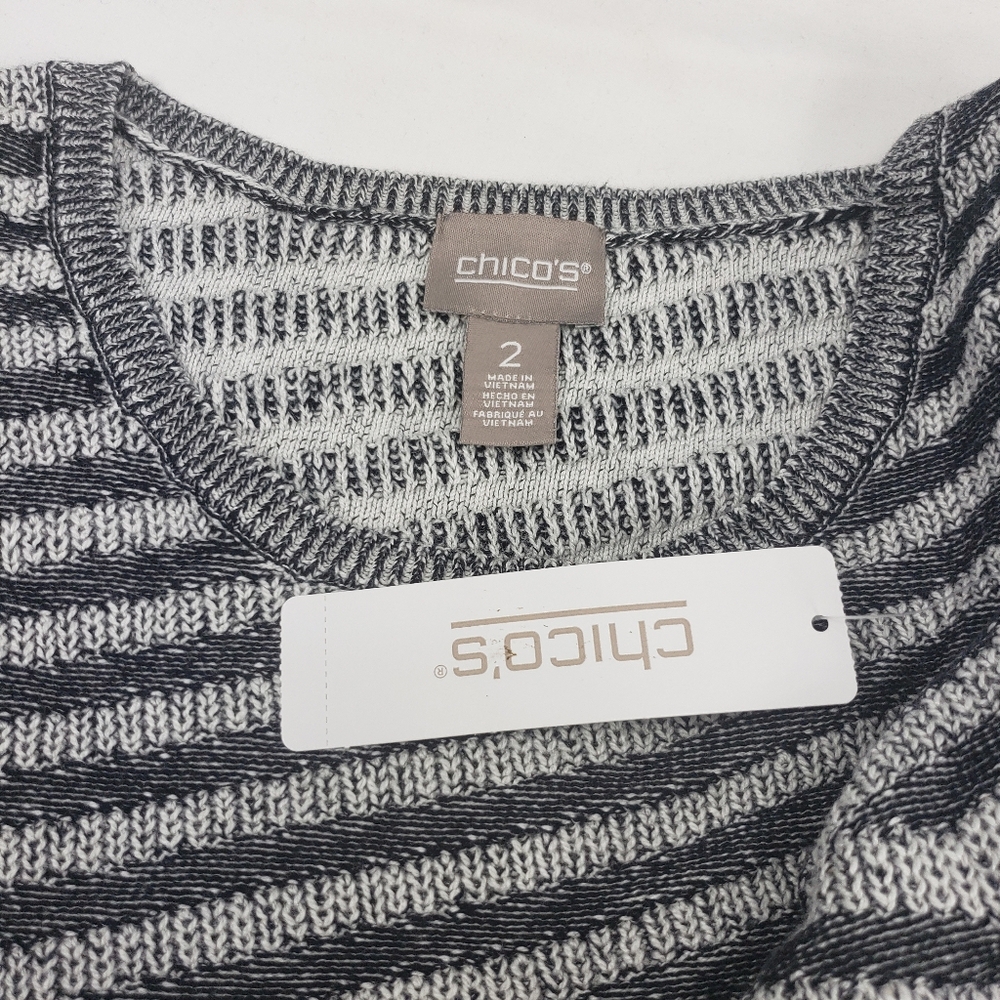 Chico’s Grey Black Striped Sweater Size 2. NWT - Picture 3 of 5